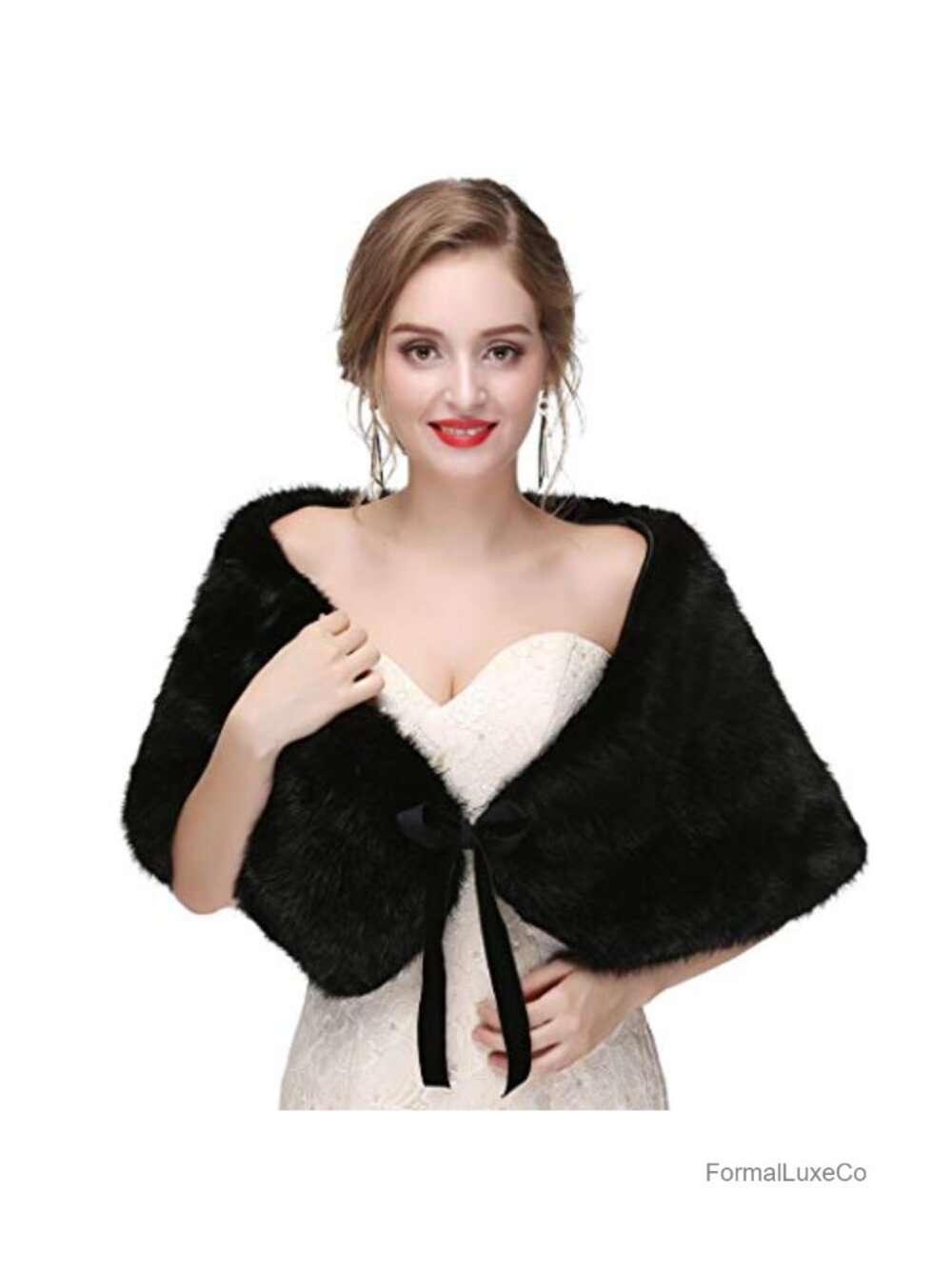 Women's Faux Rabbit Fur Stole Winter Bridal Fur Wrap Shawl Cape